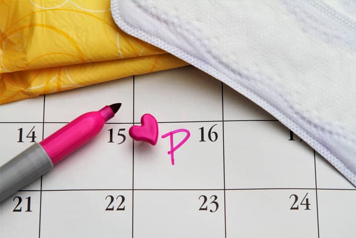 Calendar for tracking period plus menstrual hygiene products