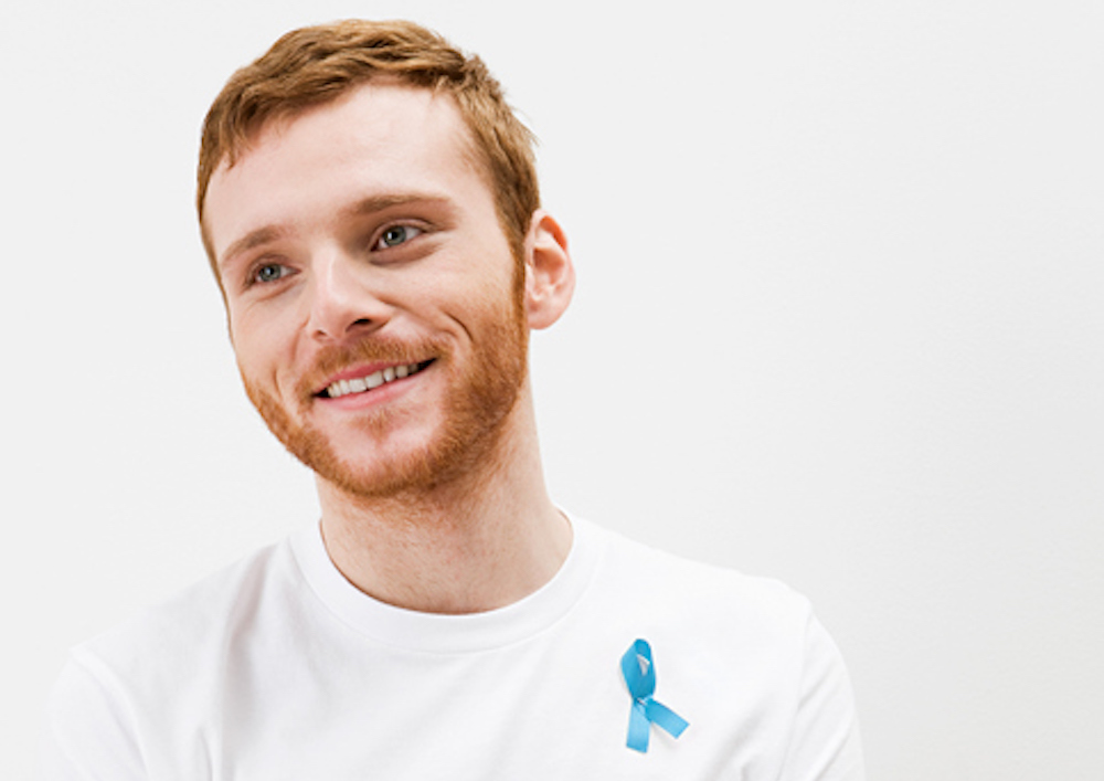 Man wearing prostate cancer awareness ribbon 