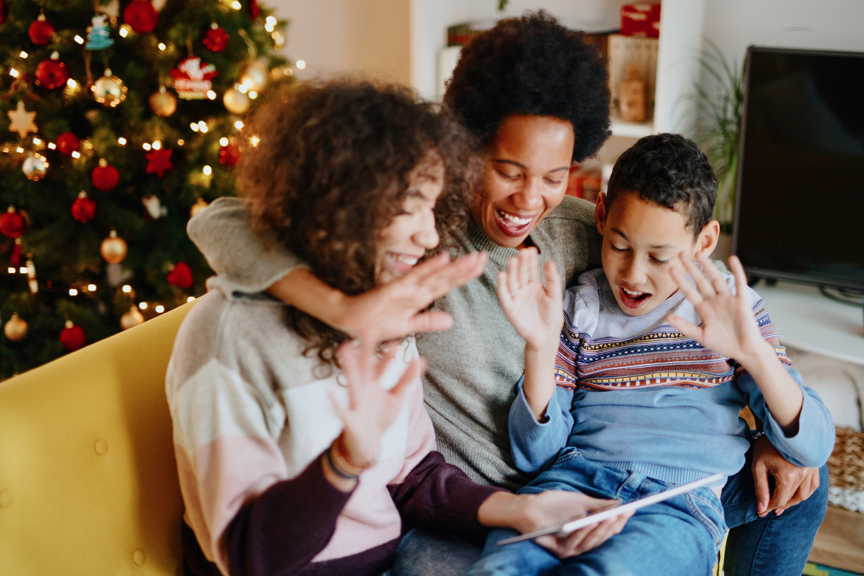 Video call with family on Christmas day during the coronavirus pandemic
