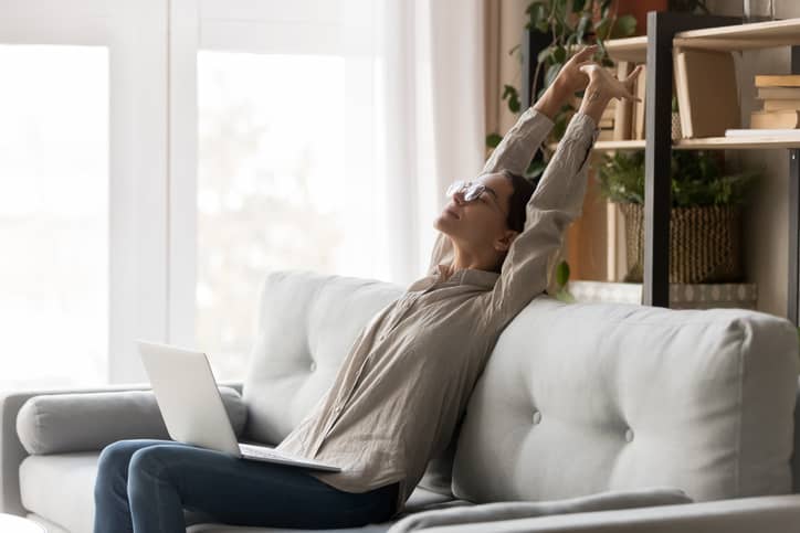 Woman stretching at home